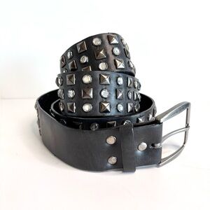 Vintage Black Studded Belt with Rhinestones and Silver Accents